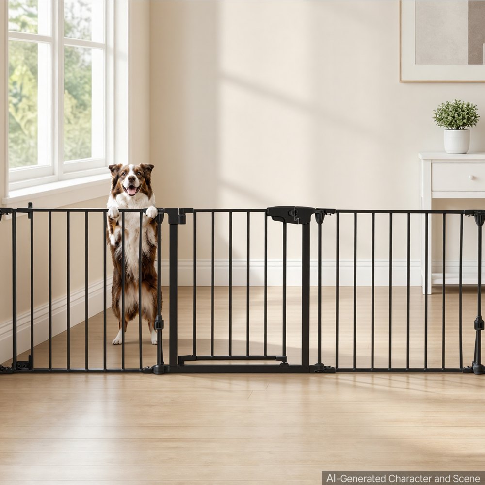 VEVOR Kaminschutzgitter Absperrgitter ohne Bohren 622 mm 4-tlg. Schwarz, Ofenschutzgitter für Hunde, Doppel-Dreieck-Stütze, Metallkonstruktion, Freistehend oder zur Wandmontage, Flexible Formen