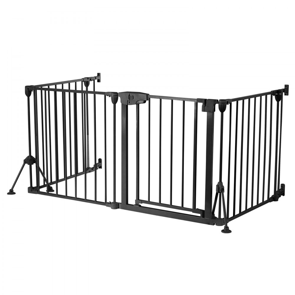 VEVOR Kaminschutzgitter Absperrgitter ohne Bohren 622 mm 4-tlg. Schwarz, Ofenschutzgitter für Hunde, Doppel-Dreieck-Stütze, Metallkonstruktion, Freistehend oder zur Wandmontage, Flexible Formen
