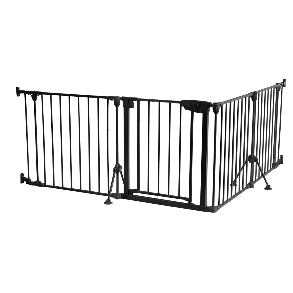 VEVOR Kaminschutzgitter Absperrgitter ohne Bohren 622 mm 4-tlg. Schwarz, Ofenschutzgitter für Hunde, Doppel-Dreieck-Stütze, Metallkonstruktion, Freistehend oder zur Wandmontage, Flexible Formen
