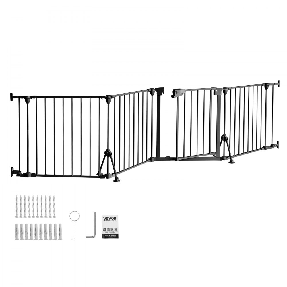 VEVOR Kaminschutzgitter Absperrgitter ohne Bohren 622 mm 4-tlg. Schwarz, Ofenschutzgitter für Hunde, Doppel-Dreieck-Stütze, Metallkonstruktion, Freistehend oder zur Wandmontage, Flexible Formen