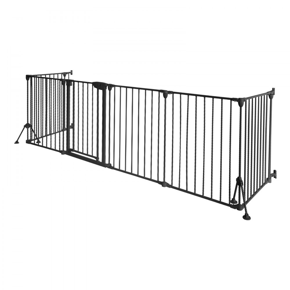 VEVOR Kaminschutzgitter Absperrgitter ohne Bohren 753 mm 6-tlg. Schwarz, Ofenschutzgitter für Hunde, Doppel-Dreieck-Stütze, Metallkonstruktion, Freistehend oder zur Wandmontage, Flexible Formen