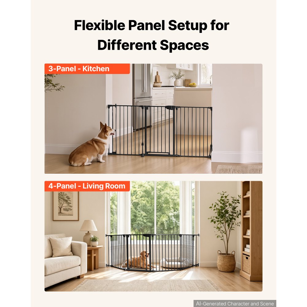 VEVOR Kaminschutzgitter Absperrgitter ohne Bohren 813 mm 4-tlg. Schwarz, Ofenschutzgitter für Hunde, Doppel-Dreieck-Stütze, Metallkonstruktion, Freistehend oder zur Wandmontage, Flexible Formen