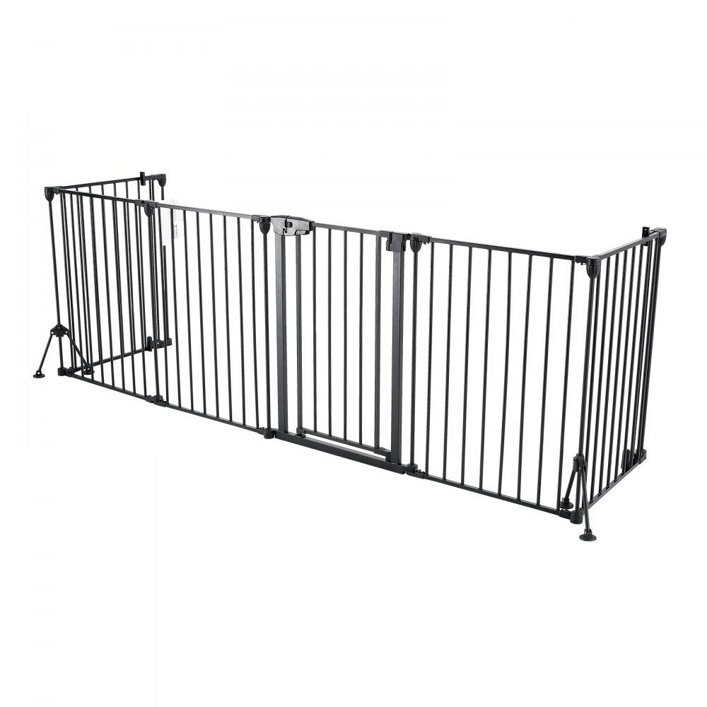 VEVOR Kaminschutzgitter Absperrgitter ohne Bohren 813 mm 6-tlg. Schwarz, Ofenschutzgitter für Hunde, Doppel-Dreieck-Stütze, Metallkonstruktion, Freistehend oder zur Wandmontage, Flexible Formen