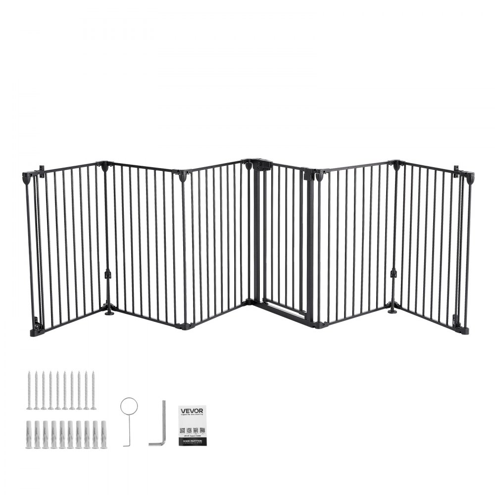 VEVOR Kaminschutzgitter Absperrgitter ohne Bohren 813 mm 6-tlg. Schwarz, Ofenschutzgitter für Hunde, Doppel-Dreieck-Stütze, Metallkonstruktion, Freistehend oder zur Wandmontage, Flexible Formen
