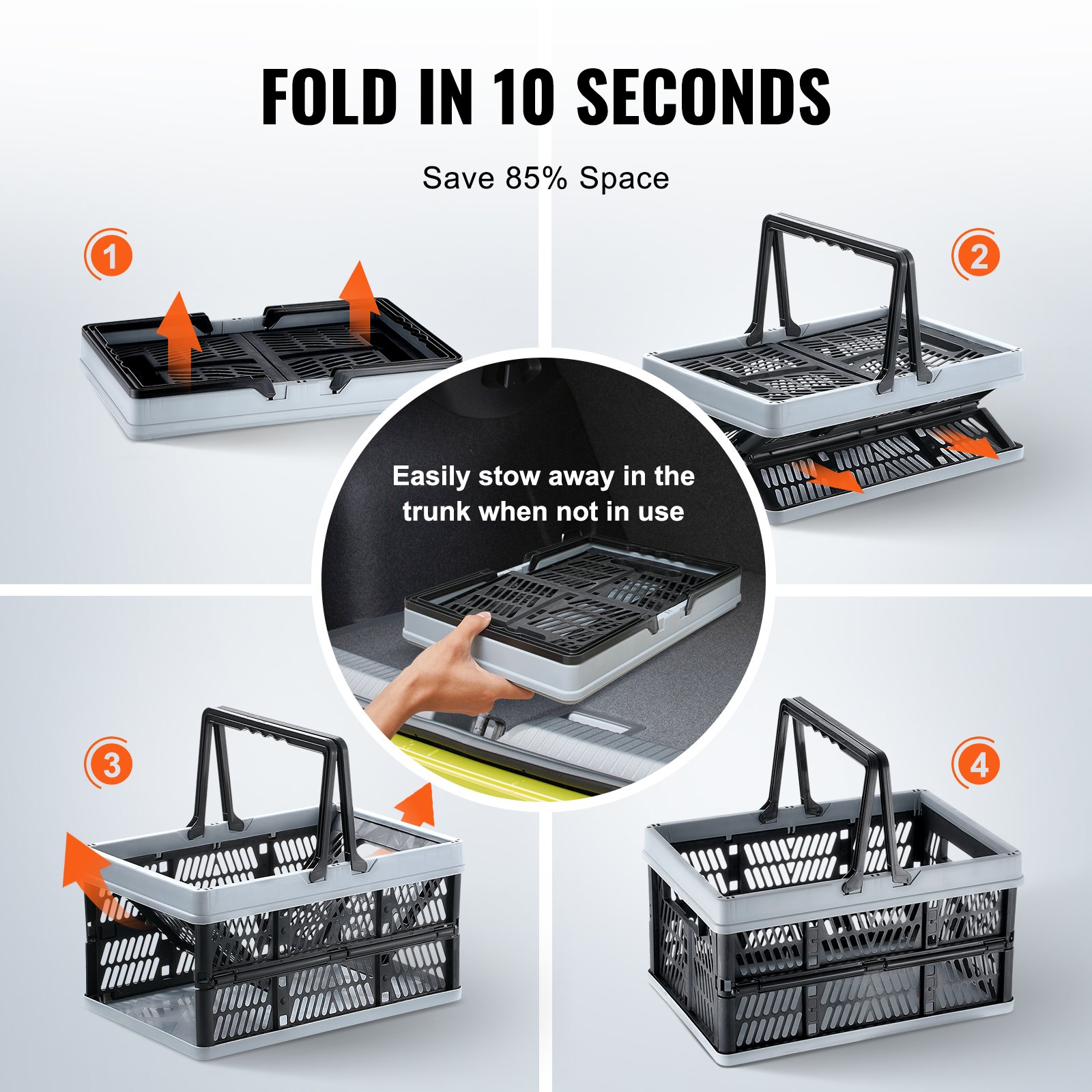 VEVOR Faltbarer Einkaufskorb Tragbarer Lebensmittelkorb 3-teilig 25L Griff