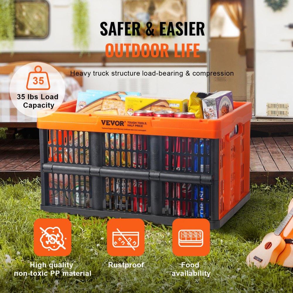 VEVOR 3er-Set 45L Profi Klappbox aus PP Transportbox Faltbarer Aufbewahrungsbox mit Handgriff Stapelbare Kisten Storage Box Faltboxen Stapelboxen für Aufbewahrung & Transport Orange