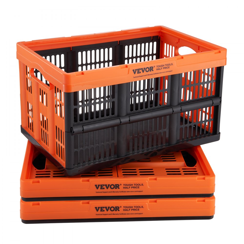 VEVOR 3er-Set 45L Profi Klappbox aus PP Transportbox Faltbarer Aufbewahrungsbox mit Handgriff Stapelbare Kisten Storage Box Faltboxen Stapelboxen für Aufbewahrung & Transport Orange