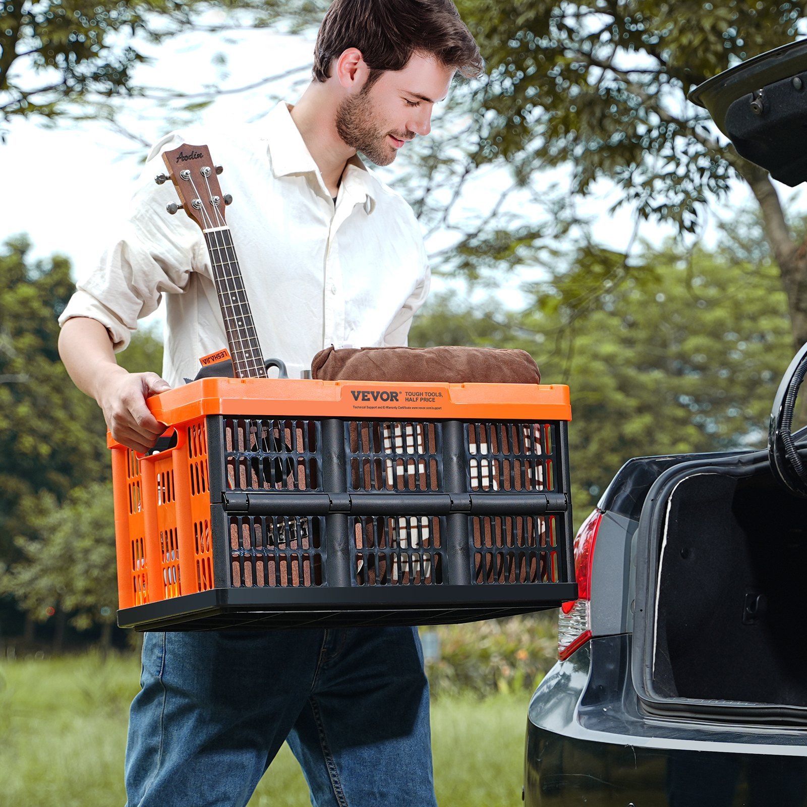 VEVOR 3er-Set 45L Profi Klappbox aus PP Transportbox Faltbarer Aufbewahrungsbox mit Handgriff Stapelbare Kisten Storage Box Faltboxen Stapelboxen für Aufbewahrung & Transport Orange