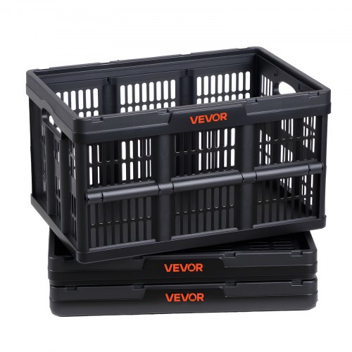 Quadratische Faltbare Kisten 18 L – 3er Set Kunststoff-Milchkisten, Stapelbar, 28,2x28,2x27,4 Cm, Schwarz Faltbare Aufbewahrungskisten