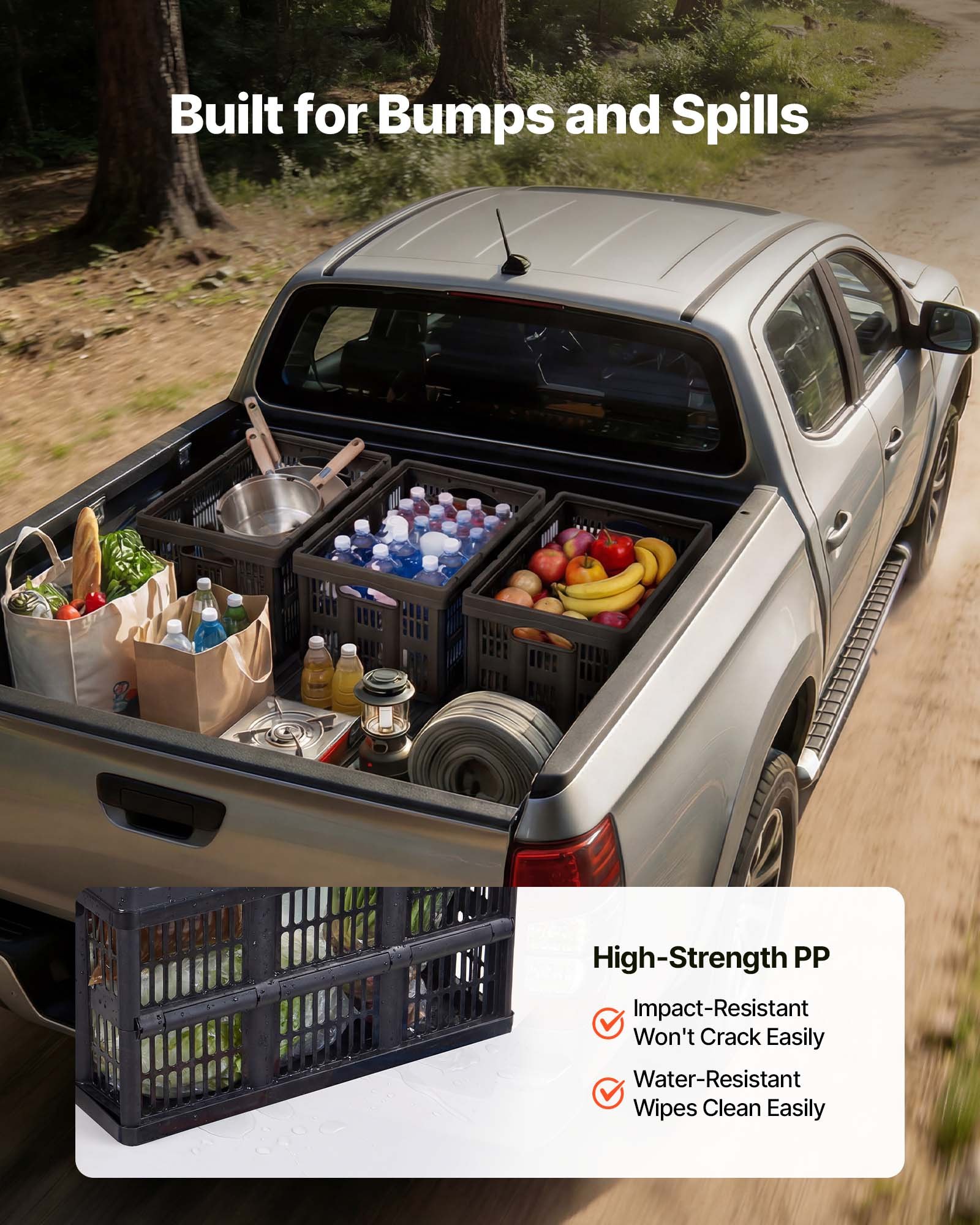 VEVOR Klappbox 45 L 3er-Pack, Faltbare Aufbewahrungsboxen aus Kunststoff, Stapelbare Klappkörbe mit Griffen, Tragkraft 15 kg pro Box, Klappkiste, Ideal für Haushaltsorganisation, Schwarz