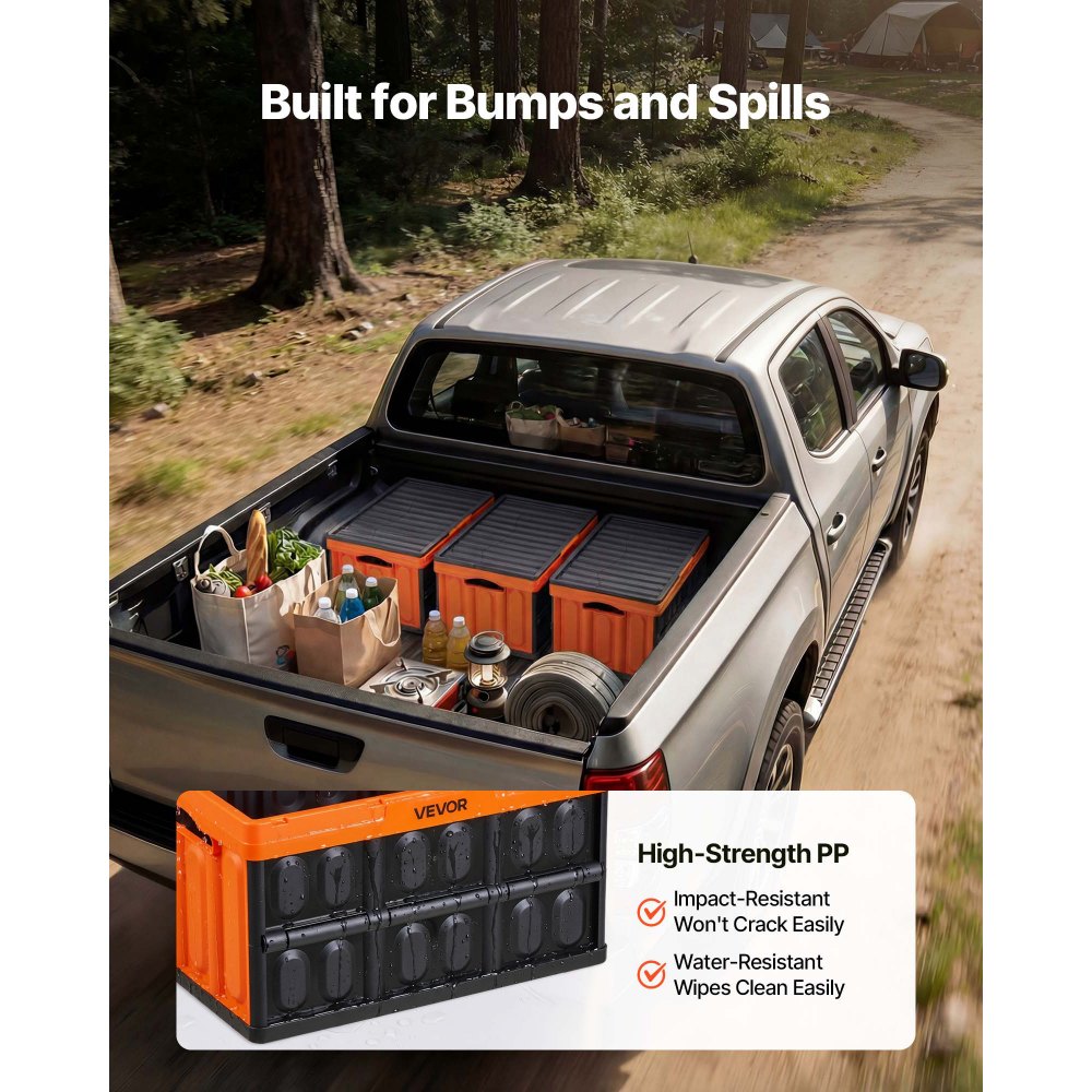 VEVOR Klappbox 45 L 3er-Pack, Faltbare Aufbewahrungsboxen aus Kunststoff, Stapelbare Klappkörbe mit Deckel, Tragkraft 20 kg pro Box, Klappkiste, Ideal für Haushaltsorganisation, Orange & Schwarz