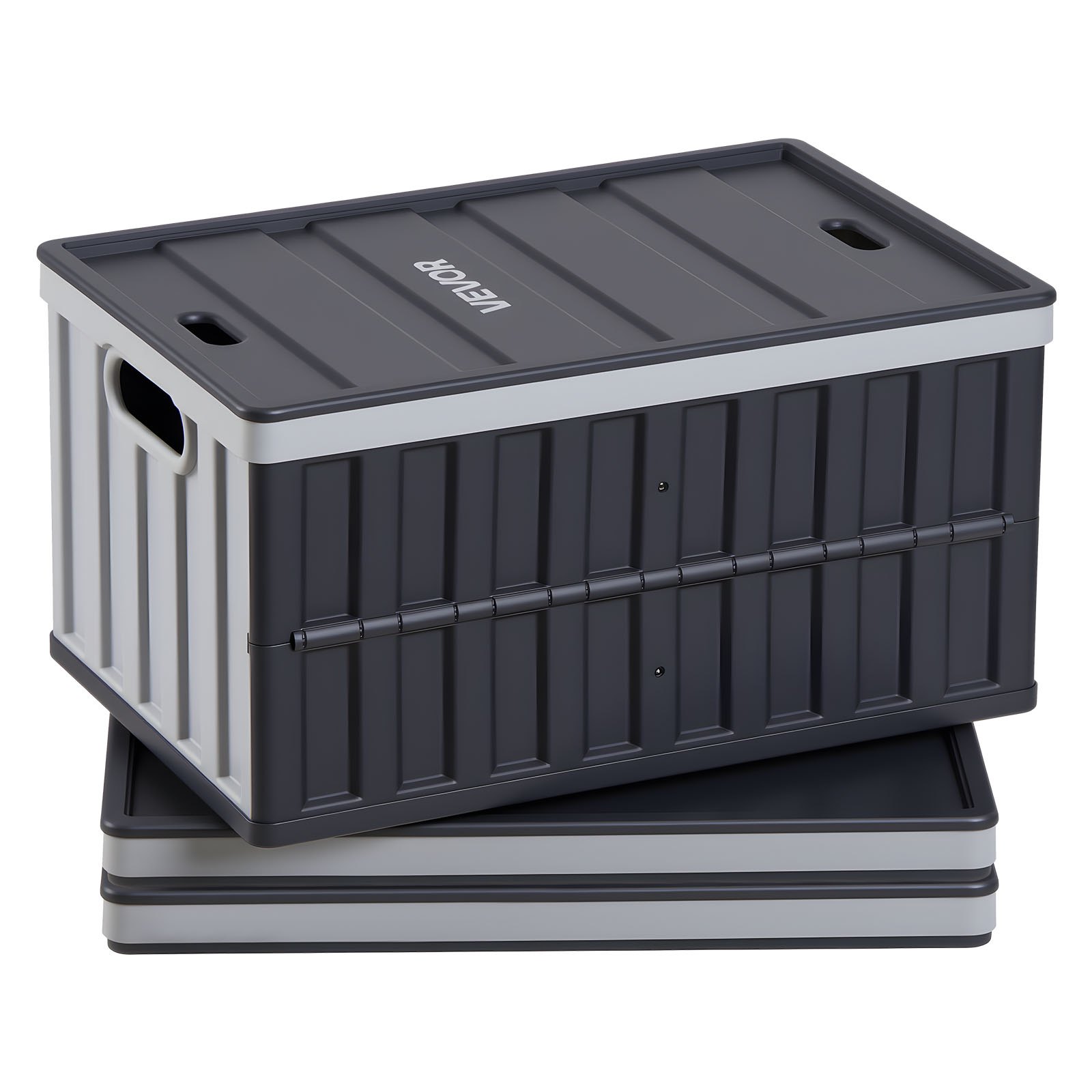 VEVOR Plastic Collapsible Storage Bins with Lids, 65L 3 Packs, Stackable Folding Storage Crates with Handles, Holds 38 kg Per Bin, Heavy Duty Containers, Space-Saving Baskets, for Home Organizing
