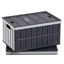 VEVOR Klappbox 65 L 2er-Pack, Faltbare Aufbewahrungsboxen aus Kunststoff, Stapelbare Klappkörbe mit Deckel, Tragkraft 38 kg pro Box, Klappkiste, Ideal für Haushaltsorganisation, Grau & Schwarz
