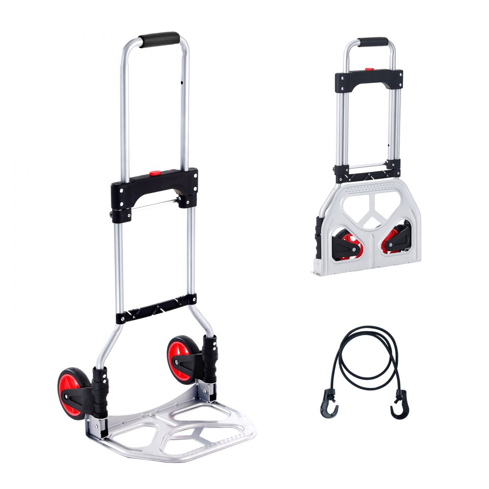 VEVOR Folding Hand Truck, 80kg Capacity, Aluminum Alloy and Plastic, Stackable Trolley with Adjustable Handle (715-930mm), Includes Tie Rope, Compact Size for Storage