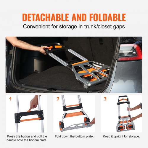 VEVOR Sackkarre Klappbar 140kg Transportkarre aus Aluminiumlegierung und Kunststoff Stapelkarre mit verstellbarem Griff 900-1109mm Faltbarer Trolley inkl. Bindeseil kompakte Größe zum Verstauen