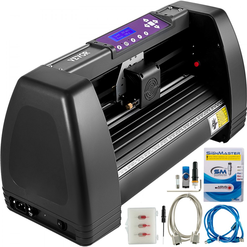 VEVOR Vinyl Schneideplotter, 375 mm Folienplotter, Offline Steuerung Folienschneider, Schwarz Plotter mit Signmaster Software, 3 Klingen, Zubehör, Kompatibel Windows Vinyldrucker Schneidemaschine