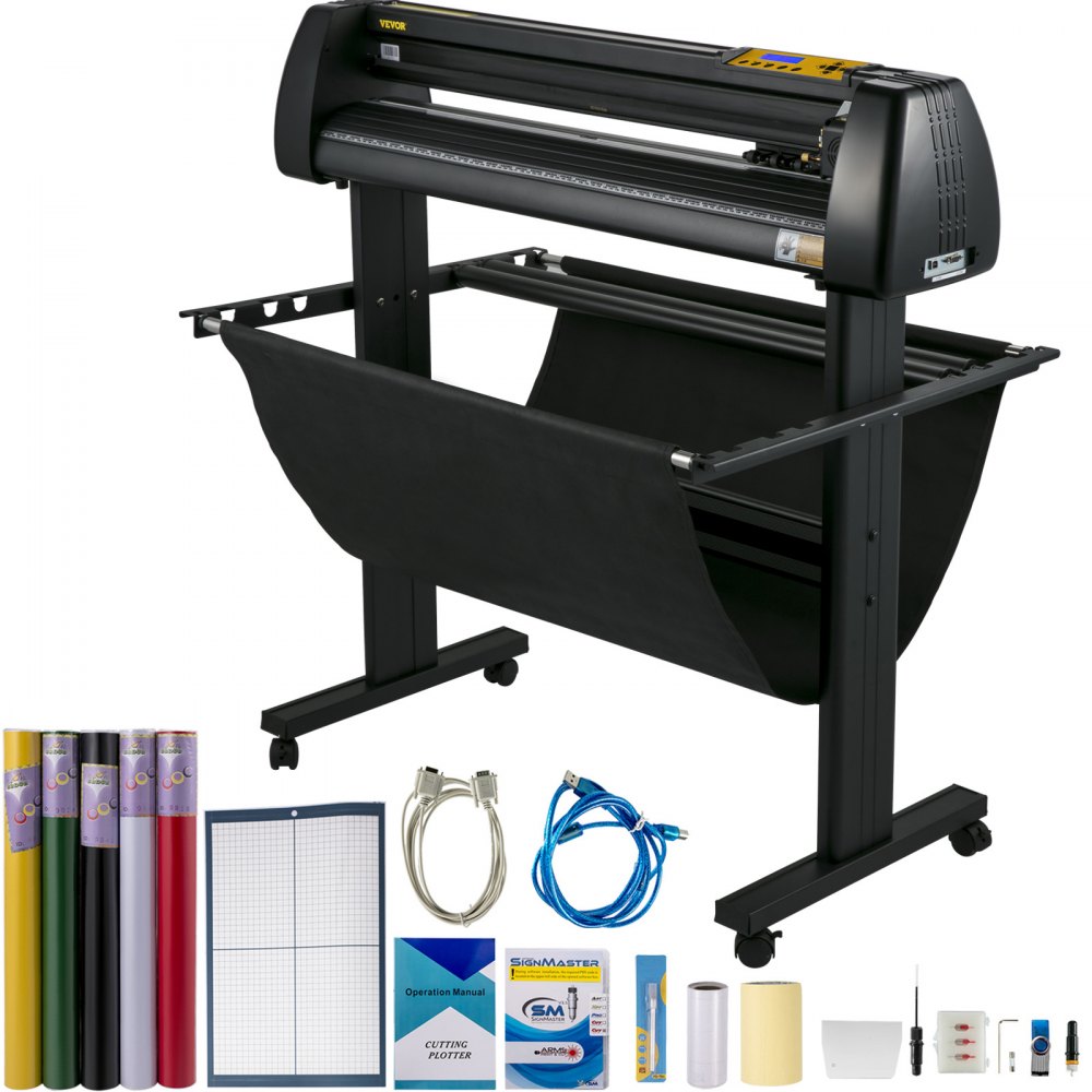 VEVOR Vinylschneider, 34-Zoll-Paket, Vinyl-Schneidemaschine, manueller Vinyldrucker, LCD-Display, Plotterschneider, Schilderschneiden mit Signmaster-Software zum Entwerfen und Schneiden, mit Zubehör,