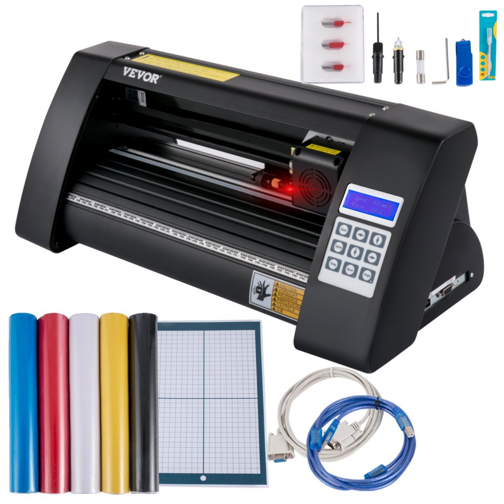 VEVOR Vinyl Schneideplotter 375 mm, Folienschneider Max. Schnittbreite 285 mm, Plottermaschine Signmaster-Software, Plotter Windowskompatibel, Folienplotter Halbautomatisch Schnittpräzision ±0,001 mm