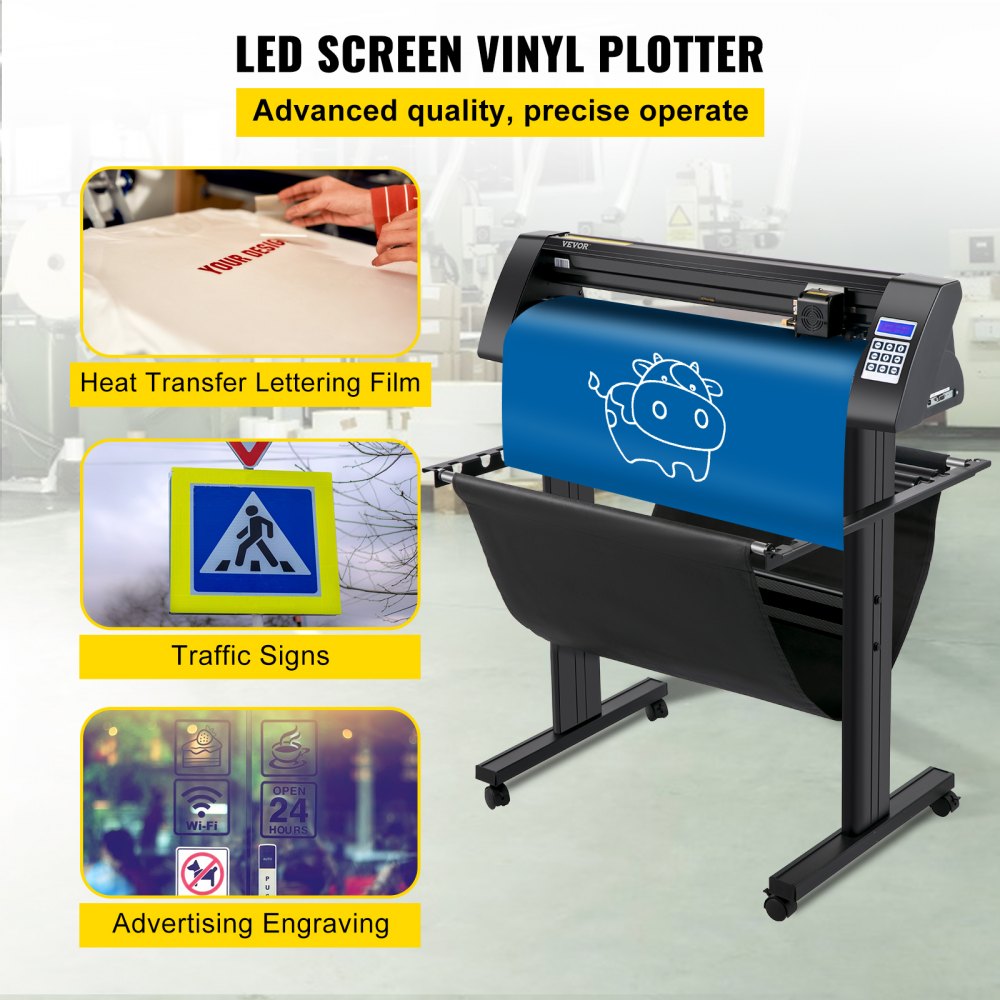 VEVOR Vinyl Schneideplotter 870 mm Folienschneider Leistung 95 W Spannung AC 85-264 V, Plottermaschine Halbautomatisch mit Ständer, Signmaster-Software, Aluminiumlegierung, ARM, DMPL / HPGL, Windows