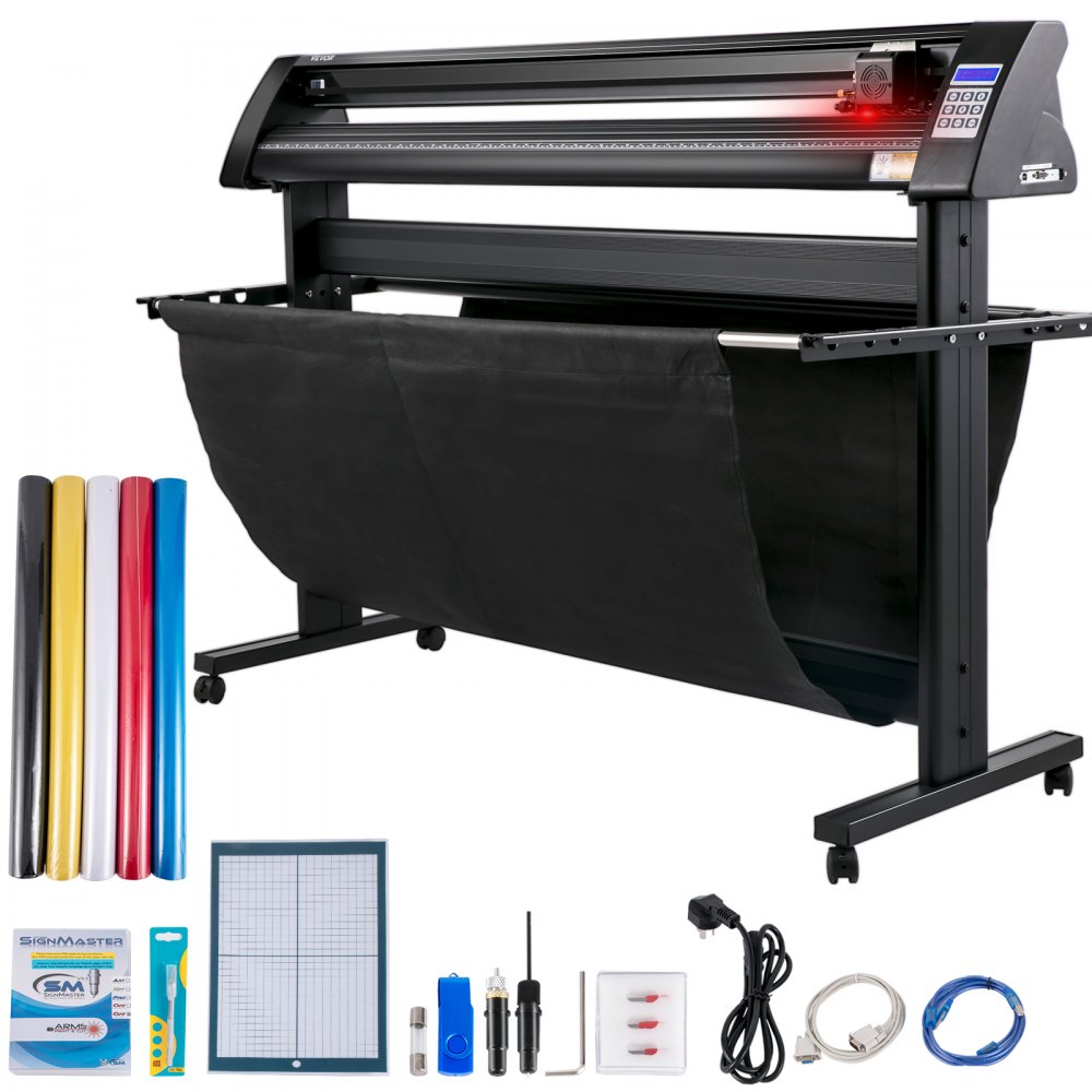 VEVOR Vinyl Schneideplotter Max. Papiereinzug 1350 mm, Folienschneider Max. Schnittbreite 1260 mm, Plotter Schnittgeschwindigkeit 800 mm/s, Halbautomatisch, Signmaster, Windoskompatibel, LCD-Anzeige