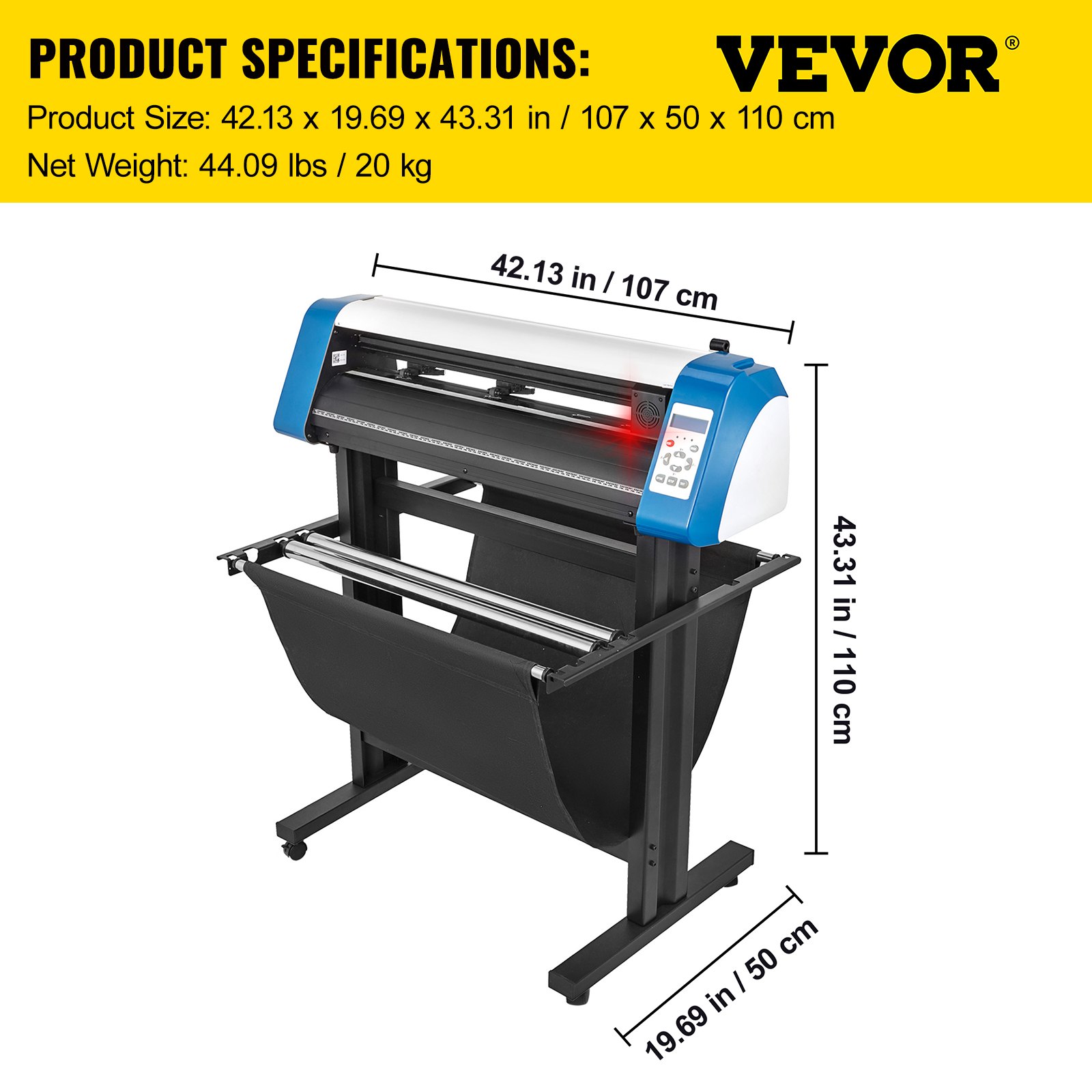 VEVOR Vinyl-Schneidemaschine Plottermaschin, 87 cm Vinyl-Schneider, halbautomatische DIY-Vinyl-Drucker-Schneidemaschine, Manuelles Positionierungs-Schild-Schneiden mit Bodenständer Signmaster Software