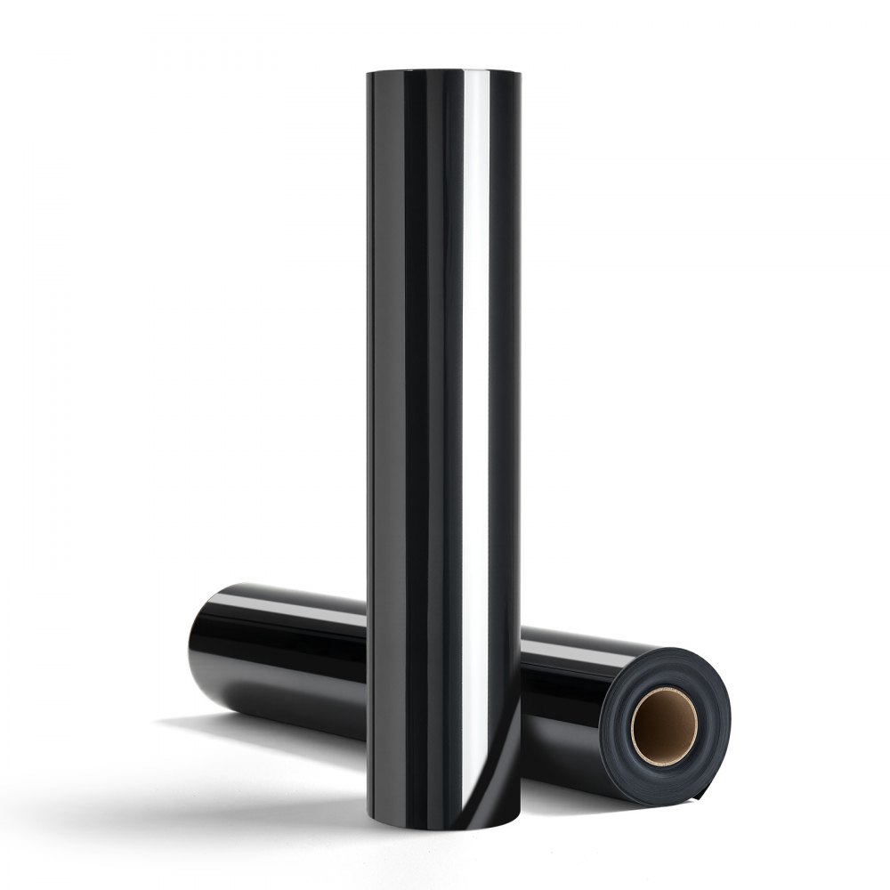 VEVOR Vinylfolie Wärmeübertragung Transferfolie (304,8 x 7260 mm), glänzend schwarze Bügelvinylrolle, kompatibel mit Schneidemaschinen, für verschiedene Materialien T-Shirts Kissen Hüte