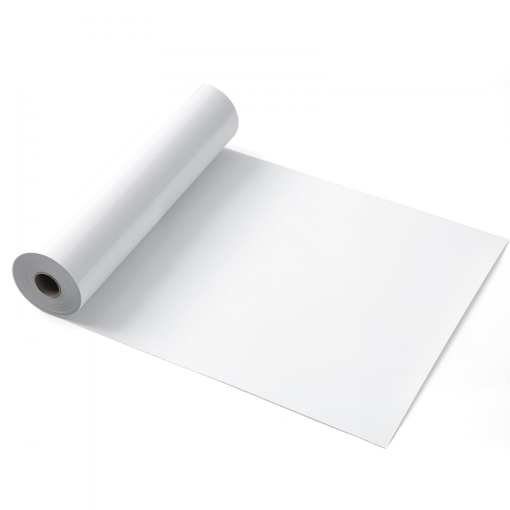 VEVOR Vinylfolie Wärmeübertragung Transferfolie (304,8 x 15240 mm), glänzend weiße HTV-Bügelvinylrolle, kompatibel mit Schneidemaschinen, für verschiedene Materialien T-Shirts Kissen Hüte