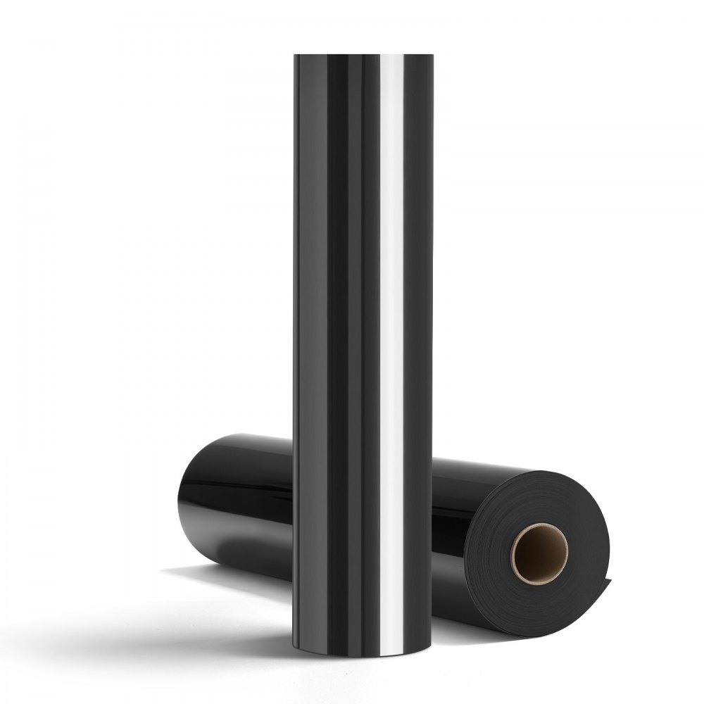 VEVOR Vinylfolie Wärmeübertragung Transferfolie (304,8 x 15240 mm), glänzend schwarze HTV-Bügelvinylrolle, kompatibel mit Schneidemaschinen, für verschiedene Materialien T-Shirts Kissen Hüte