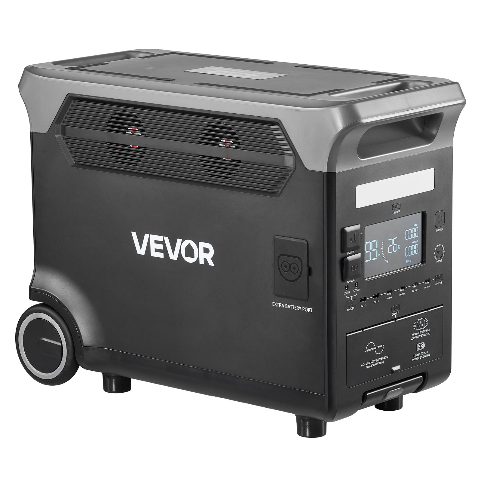 VEVOR tragbare Powerstation 3600 W, 3840 Wh, Solargenerator mit 10 Ausgangsanschlüssen, 6 einstellbarer Eingangsleistung, LiFePO4-Batterie-Backup (Solarpanel NICHT im Lieferumfang enthalten)