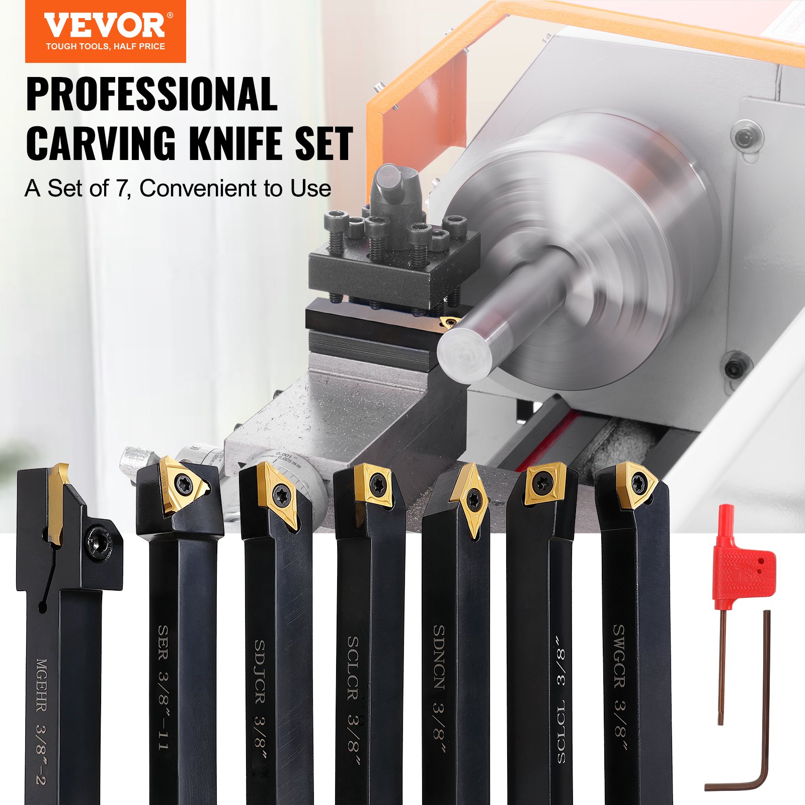 VEVOR 7Stk. 3/8 Zoll Drehmaschine Wendeschneidplatten aus Hartmetall mit Aufbewahrungsbox