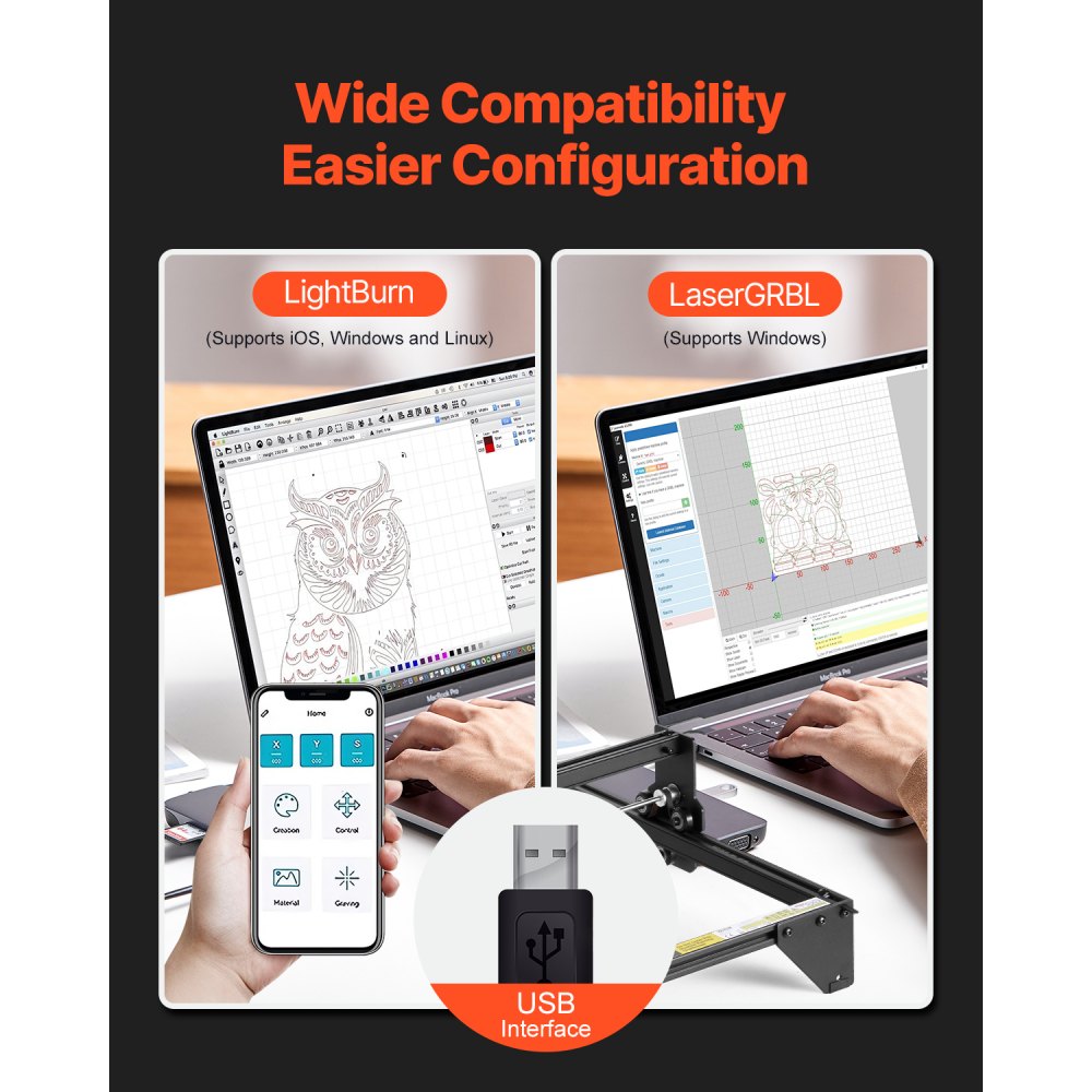 VEVOR Lasergravierer, 5 W Leistung, Laser Graviermaschine, 38x40 cm Arbeitsbereich, 10000 mm/min Bewegungsgeschwindigkeit, Komprimierter Punkt mit Augenschutz, für Holz, bestimmte Metalle