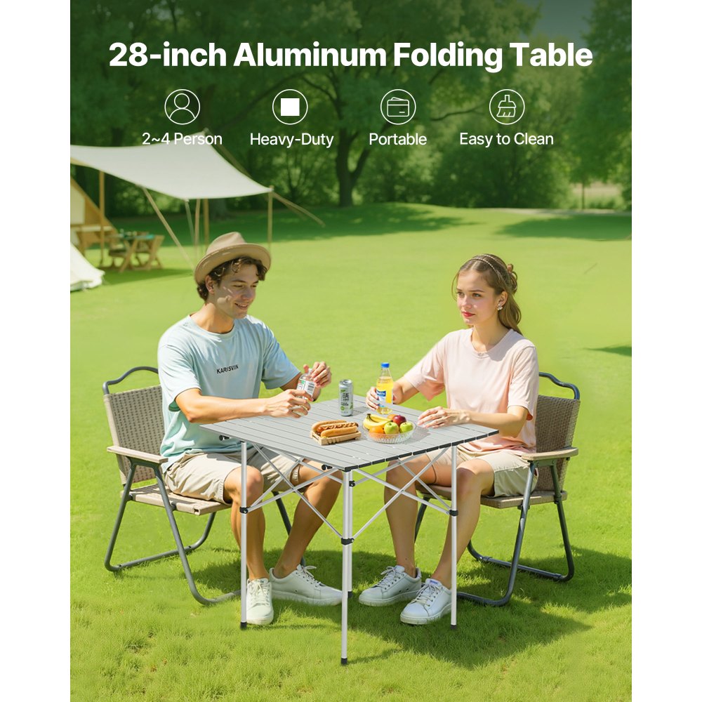 VEVOR Klapptisch Buffettisch tragbarer Allzwecktisch 70 cm, quadratischer Aluminiumtisch (für 2-4 Personen) mit Tragetasche, Gartentisch Campingtisch für Partys Picknick Camping Grillen BBQ, Silber