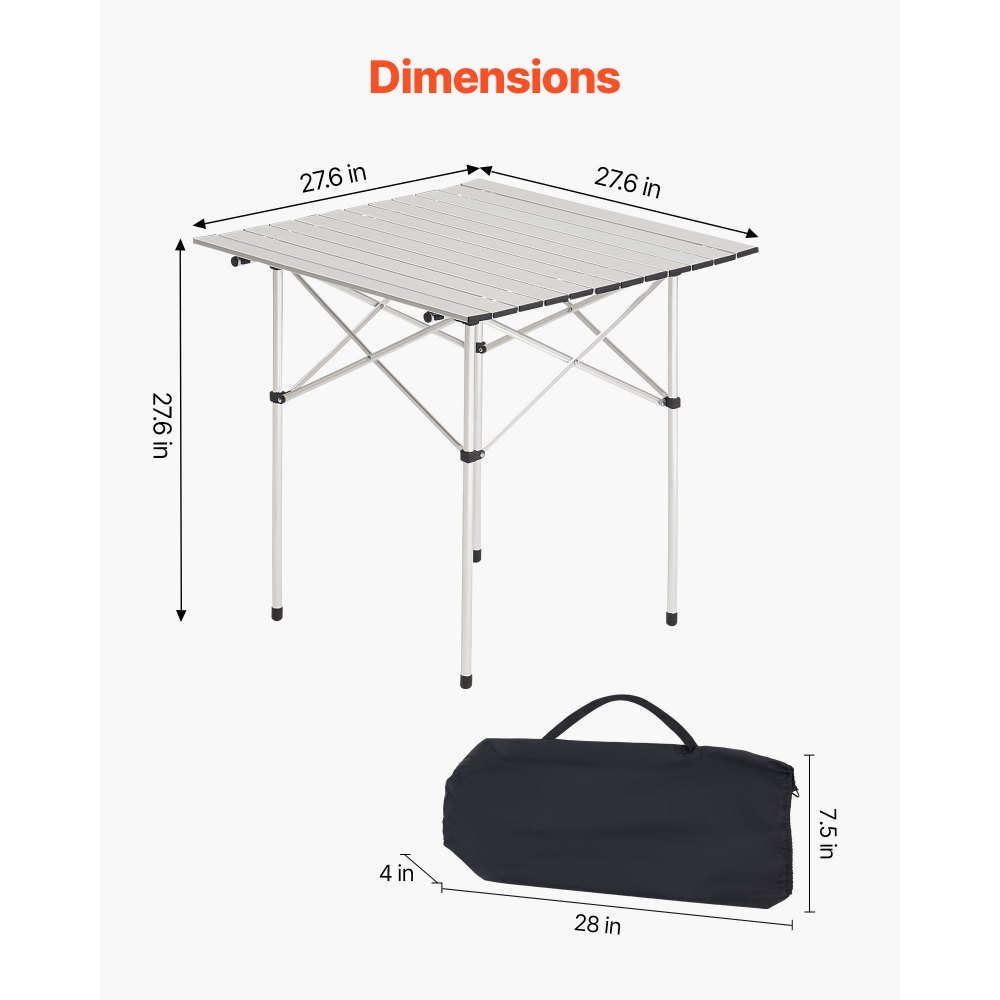 VEVOR Klapptisch Buffettisch tragbarer Allzwecktisch 70 cm, quadratischer Aluminiumtisch (für 2-4 Personen) mit Tragetasche, Gartentisch Campingtisch für Partys Picknick Camping Grillen BBQ, Silber