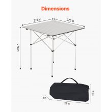 VEVOR Klapptisch Buffettisch tragbarer Allzwecktisch 70 cm, quadratischer Aluminiumtisch (für 2-4 Personen) mit Tragetasche, Gartentisch Campingtisch für Partys Picknick Camping Grillen BBQ, Silber