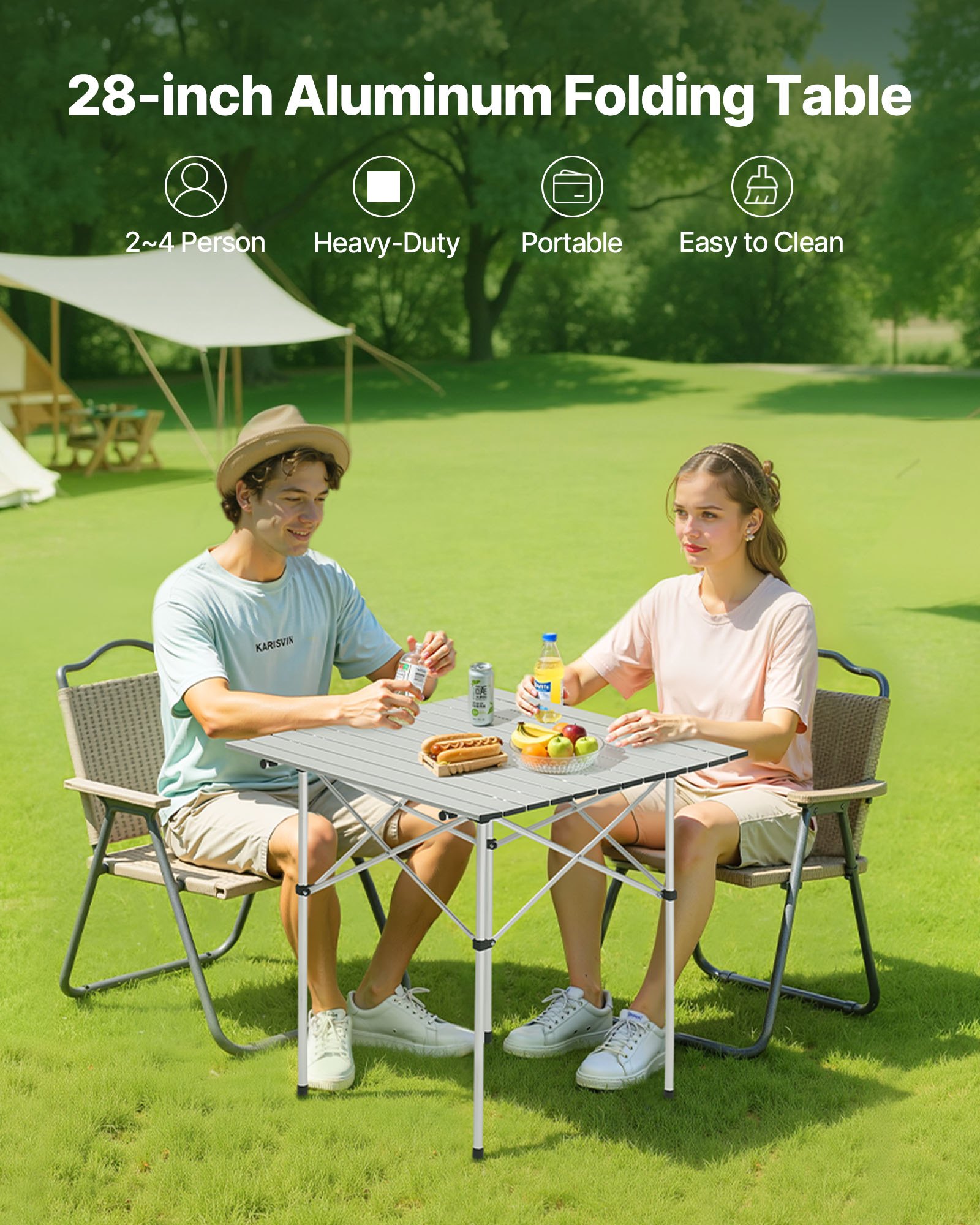 VEVOR Klapptisch Buffettisch tragbarer Allzwecktisch 70 cm, quadratischer Aluminiumtisch (für 2-4 Personen) mit Tragetasche, Gartentisch Campingtisch für Partys Picknick Camping Grillen BBQ, Silber