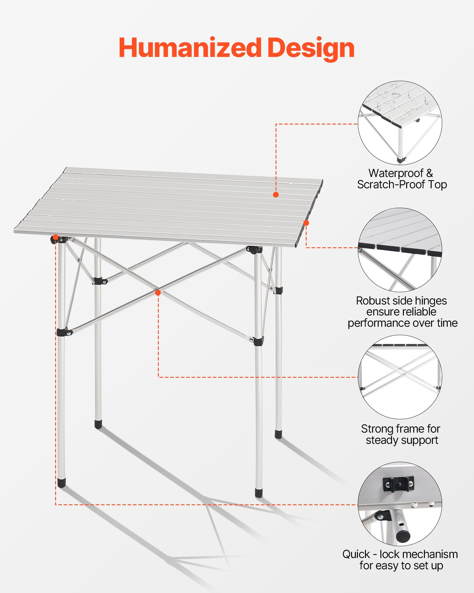 VEVOR Klapptisch Buffettisch tragbarer Allzwecktisch 70 cm, quadratischer Aluminiumtisch (für 2-4 Personen) mit Tragetasche, Gartentisch Campingtisch für Partys Picknick Camping Grillen BBQ, Silber