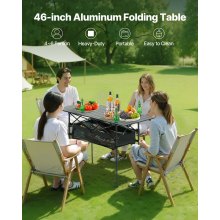 VEVOR Klapptisch Buffettisch tragbarer Allzwecktisch 120 cm, rechteckiger Aluminiumtisch (für 4-6 Personen) mit verstellbarer Höhe & Tragetasche, Gartentisch Campingtisch für Partys Picknick Schwarz