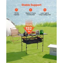 VEVOR Klapptisch Buffettisch tragbarer Allzwecktisch 120 cm, rechteckiger Aluminiumtisch (für 4-6 Personen) mit verstellbarer Höhe & Tragetasche, Gartentisch Campingtisch für Partys Picknick Schwarz