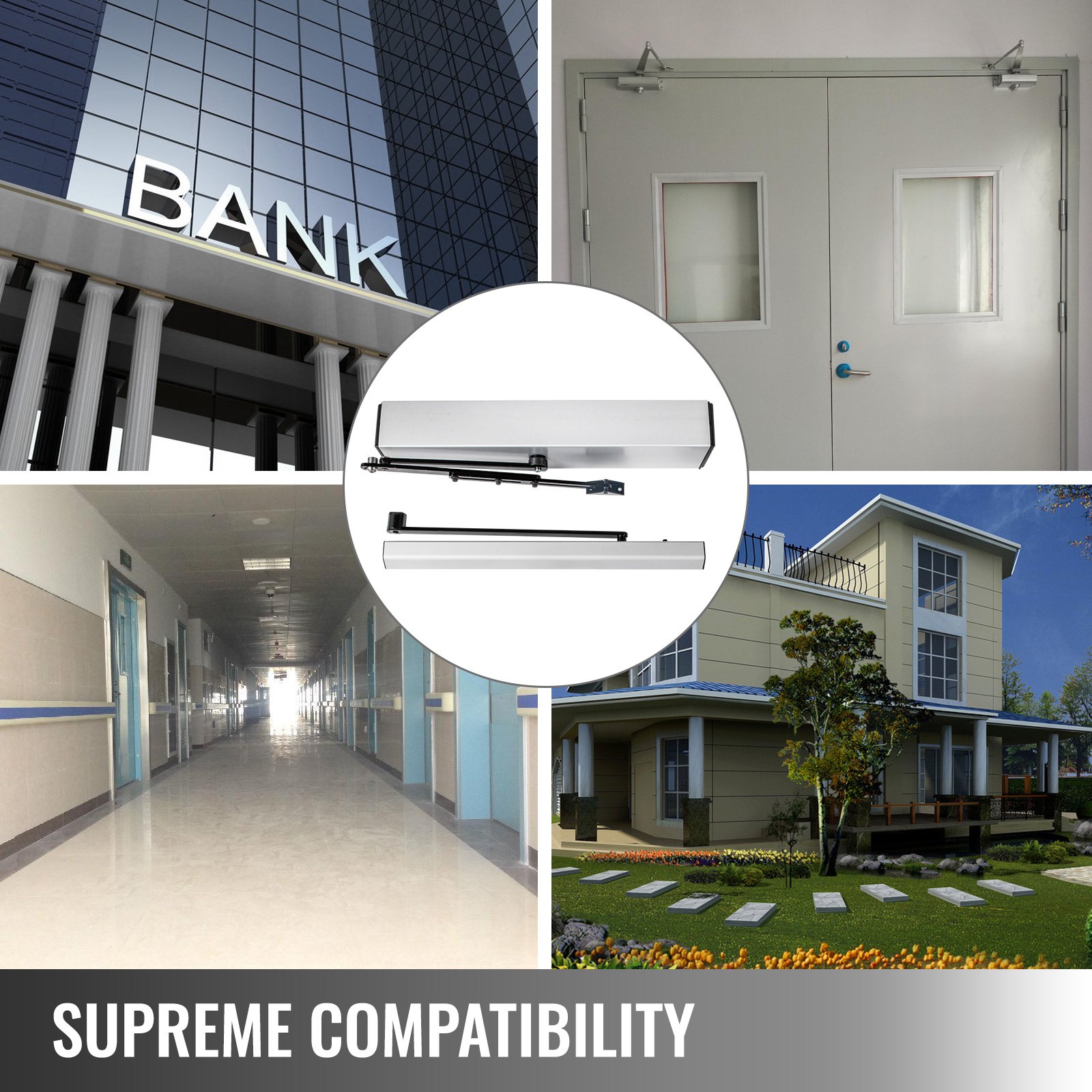 VE Door Closer Easy Self-Installation SW100 220V Indoor and Outdoor, Opening Angle Rod Door Closer Door Spring Automatic with Remote Control Automatic Door Closer 50 W 120 Degree Max