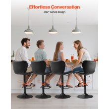 VEVOR Barhocker 4 Stk. moderner Thekenhocker aus PU-Leder, 360° drehbarer Bistrohocker mit Rückenlehne & Fußstütze, höhenverstellbarer Küchenhocker (149,7 kg belastbar) für Esszimmer Schwarz