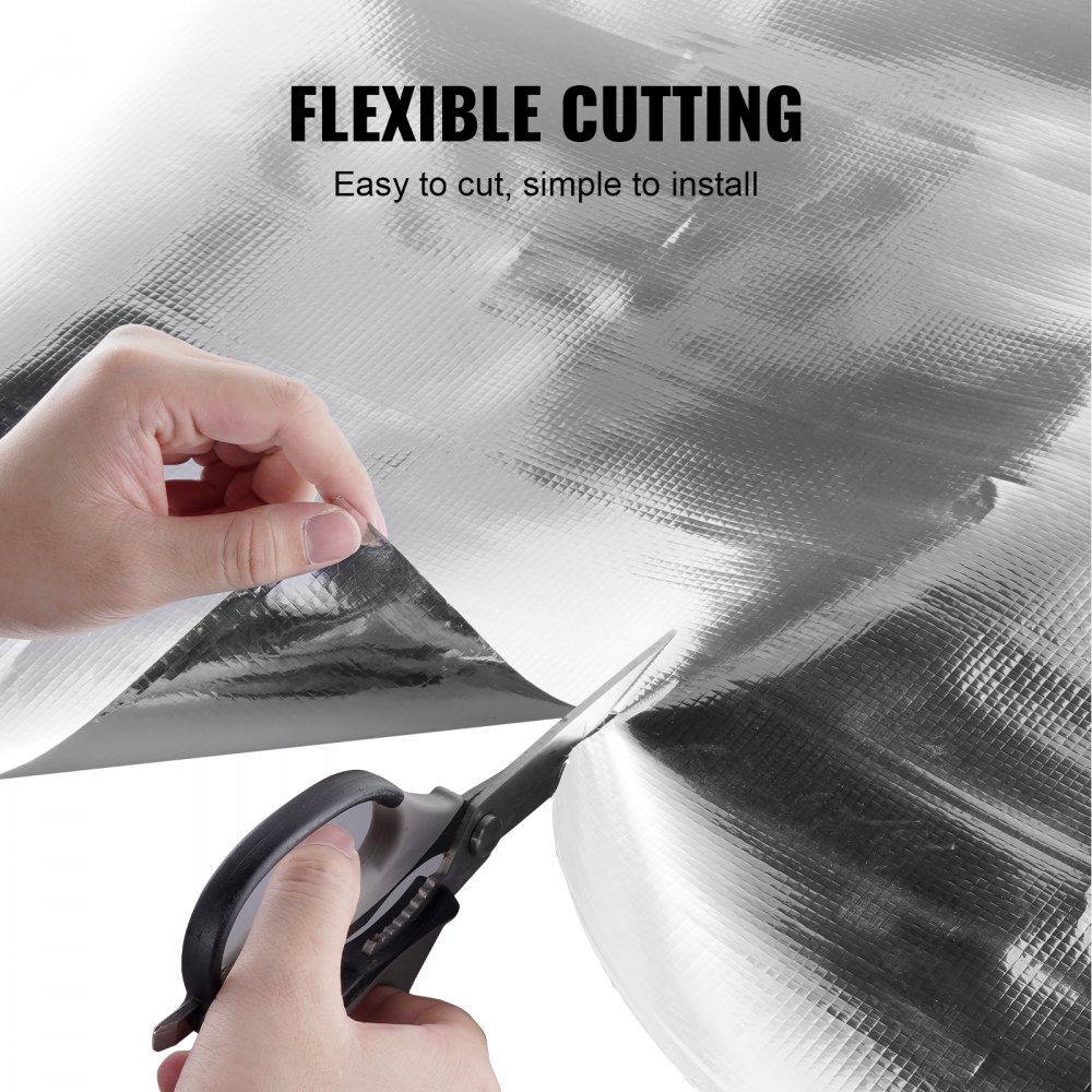 VEVOR Doppelt reflektierende Isolierrolle, Strahlungsbarriere aus gewebtem Stoff, 6,5 Mil, 48 Zoll x 250 Fuß, hitzereflektierender Schild aus Aluminiumfolie und PE-Gewebe, Wärmedämmrolle für Fenster und Wohnmobildächer