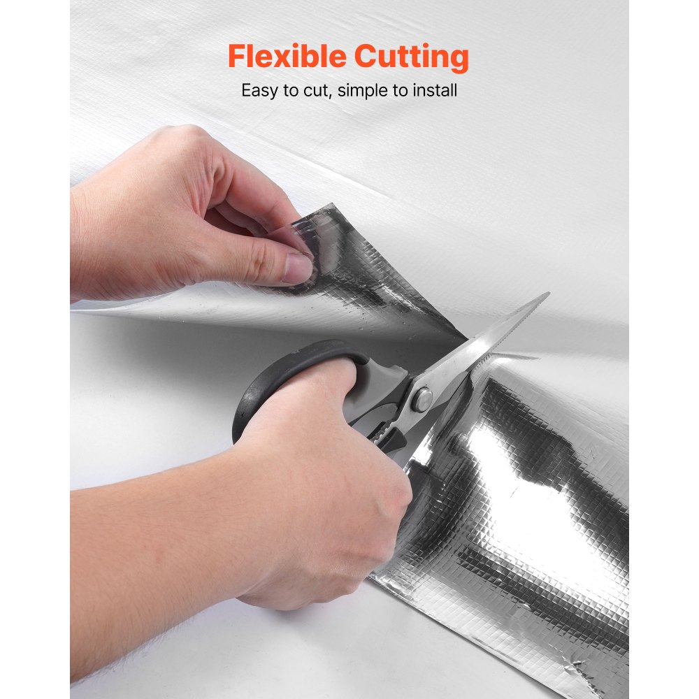 VEVOR Isolierfolie, Dämmfolie aus nicht perforiertem Gewebe, 0,15 mm, Reflexionsfolie 38,1 m x 122 cm, doppelseitiger Wärmereflexionsschutz aus Aluminiumfolie, Wärmedämmrolle für Fensterdächer