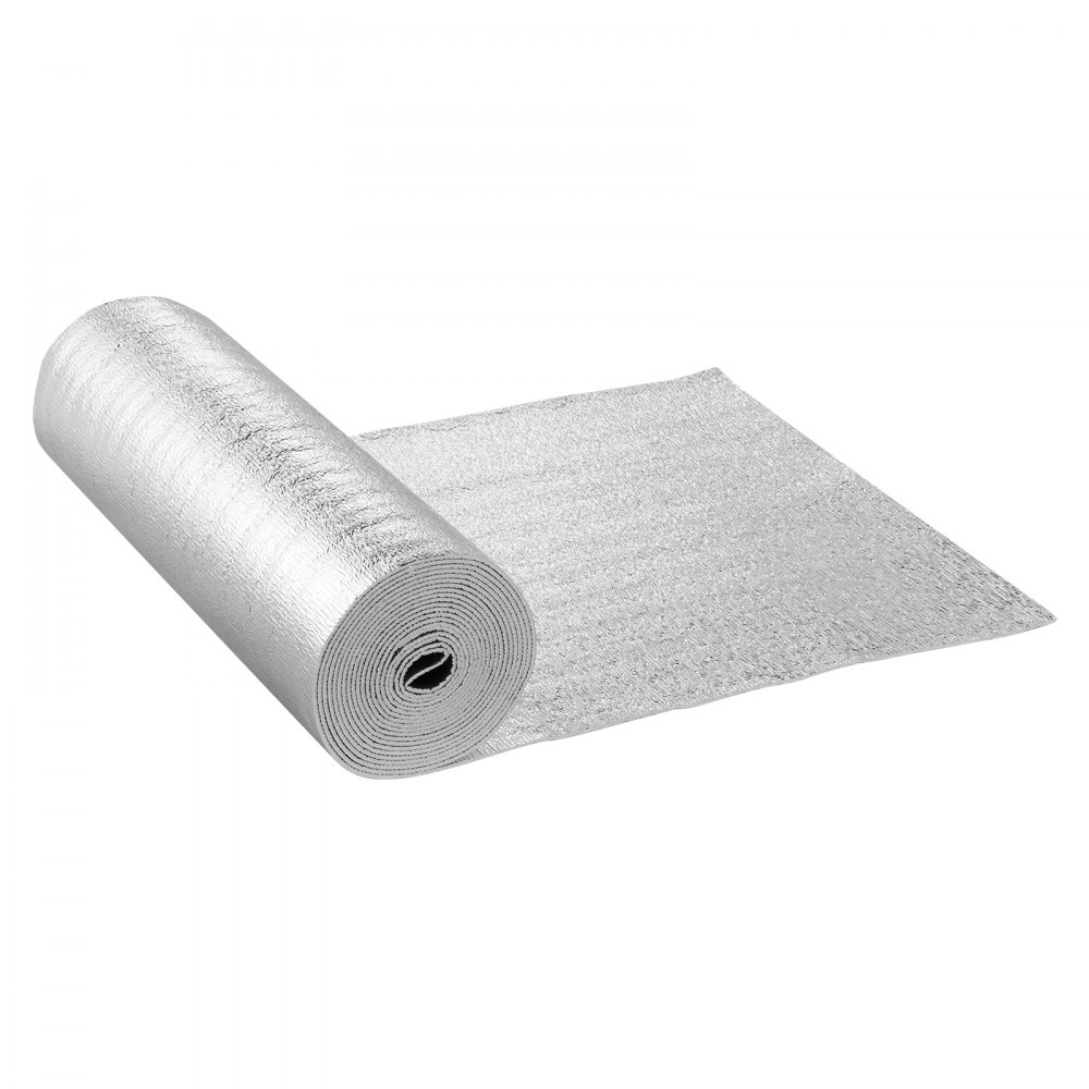 VEVOR Doppelt reflektierende Isolierrolle, Strahlungsbarriere mit Schaumstoffkern, 3,2 mm, 24 Zoll x 25 Fuß, doppelseitiges wärmereflektierendes Schild aus Aluminiumfolie und EPE-Schaum, Wärmedämmrolle für Fenster und Wohnmobildächer