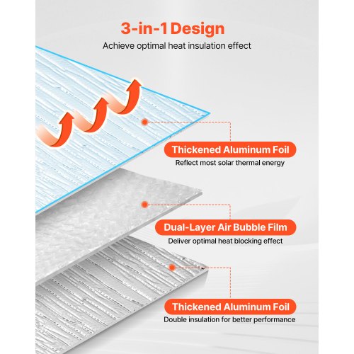 VEVOR Reflexionsfolie, 16 Stück, 6 mm Isolierfolie aus Aluminiumfolie, 61x122 cm, zweilagiger wärmereflektierender Luftpolsterschutz, Wärmedämmrollen