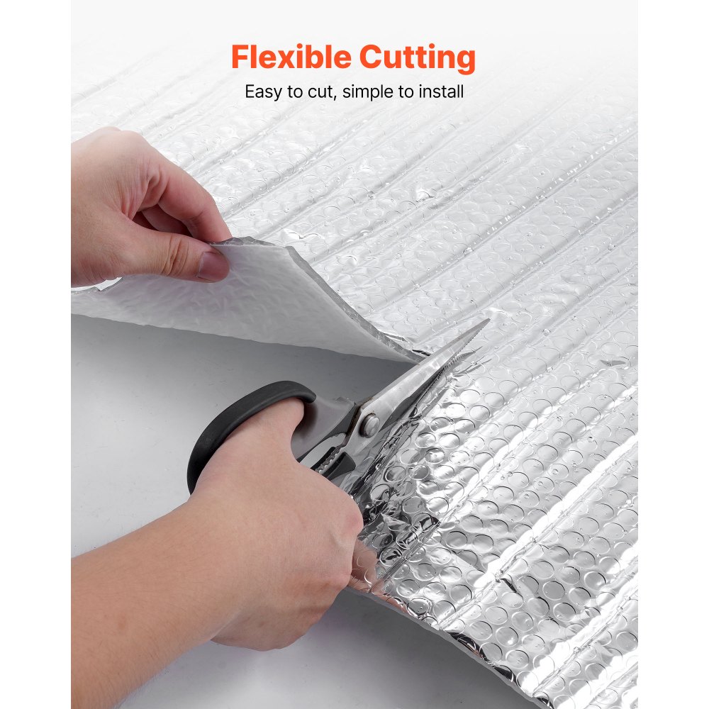 VEVOR Isolierfolie, Reflexionsfolie aus Aluminiumfolie, 6 mm, 122 cm x 30,48 m, zweilagiger wärmereflektierender Luftpolsterschutz, Wärmedämmrolle für Garagentorfenster und Wohnmobildächer