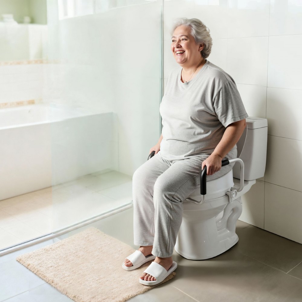 VEVOR Toilettensitzerhöhung Toilettenerhöhung mit 136 kg Tragkraft & 101,6 mm Hubhöhe & Toilettendeckel, erhöhter Toilettensitz mit gepolsterten Griffen für ältere Menschen Senioren Schwangere
