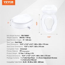 VEVOR Toilettensitzerhöhung Universal-Toilettenerhöhung, 15 cm, Tragkraft 136 kg, Schraubstangenverriegelung, mit Toilettensitz, für Senioren, Behinderte, Patienten, Schwangere, Mediziner Weiß