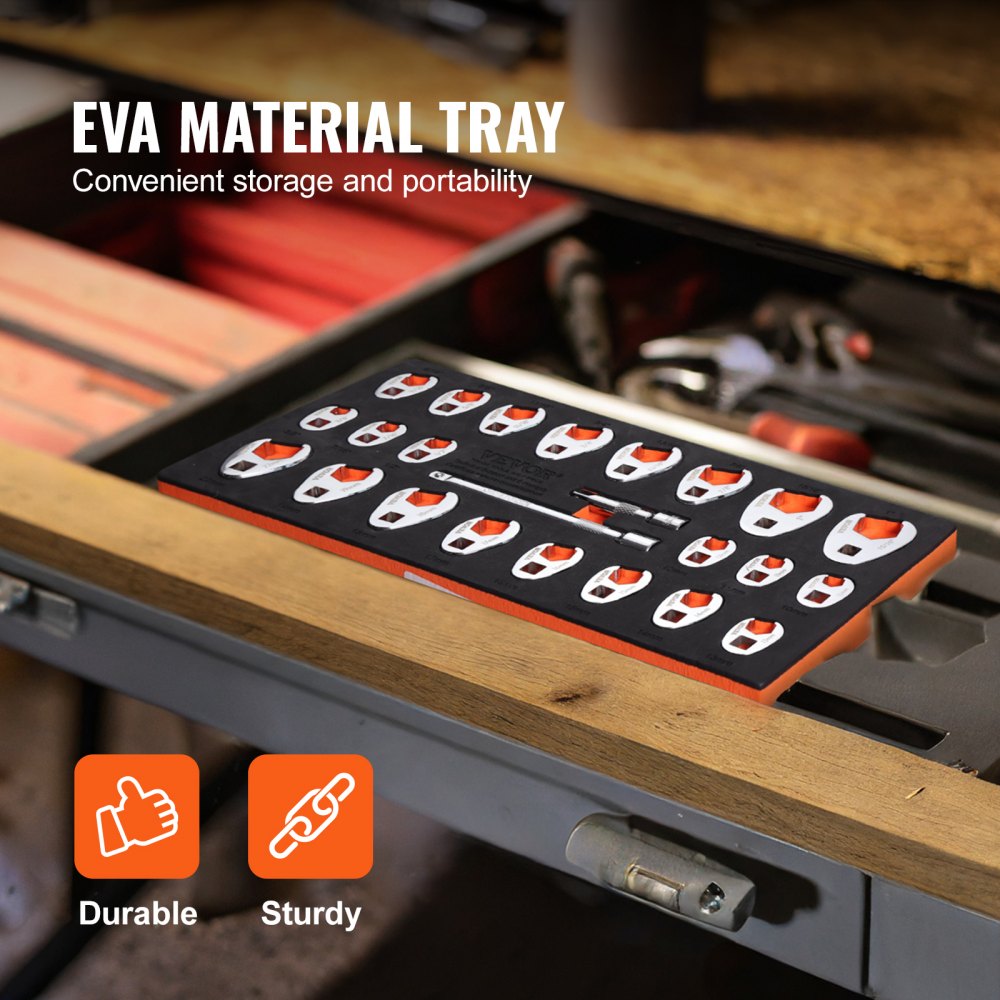 VEVOR Krähenfußschlüssel-Satz Hahnenfußschlüssel 24-tlg 3/8 Zoll Drehmoment, Hahnenfußschlüssel 11 metrische & 11 SAE-Größen Schraubenschlüssel, Maulschlüssel Steckschlüssel, Hahnenfuß Schlüssel