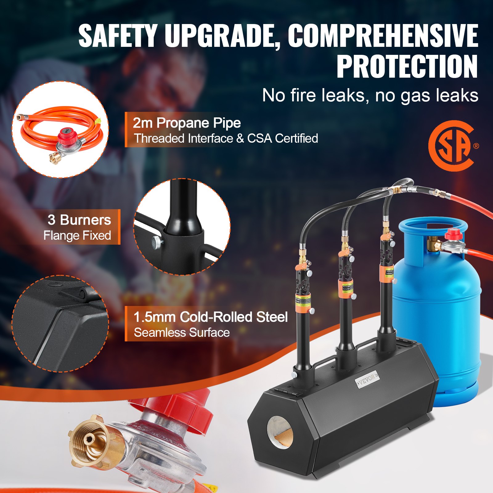 VEVOR Portable Propane Forge, Farrier's Forge with 3 Burners, 1427℃ Gas Forging Furnace for Tool and Knife Making, Hexagonal Gas Forging Tools and Equipment Made of Cold Rolled Steel