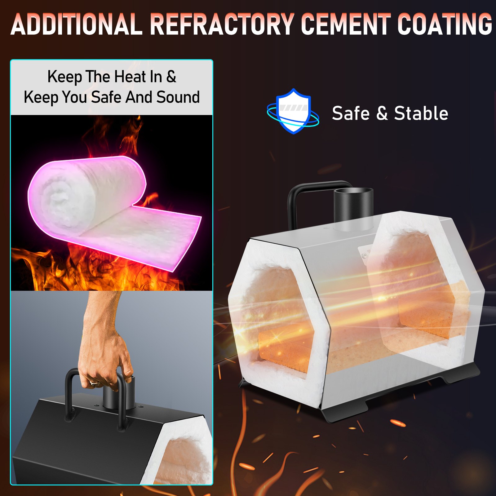 VEVOR Gas Schmiedeofen Sechseck, 250 x 215 x 190 mm Gas Schmiede mit Brenner, Gold, Messing, Bronze, Magnesium, Aluminium, Zinn und Edelstahl, Gas Propan Forge Schmiedeofen 2 m Gasschlauch